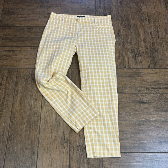Ann Taylor Gold and White Gingham Check Ankle Cropped Pants Size 2 - Picture 5 of 9